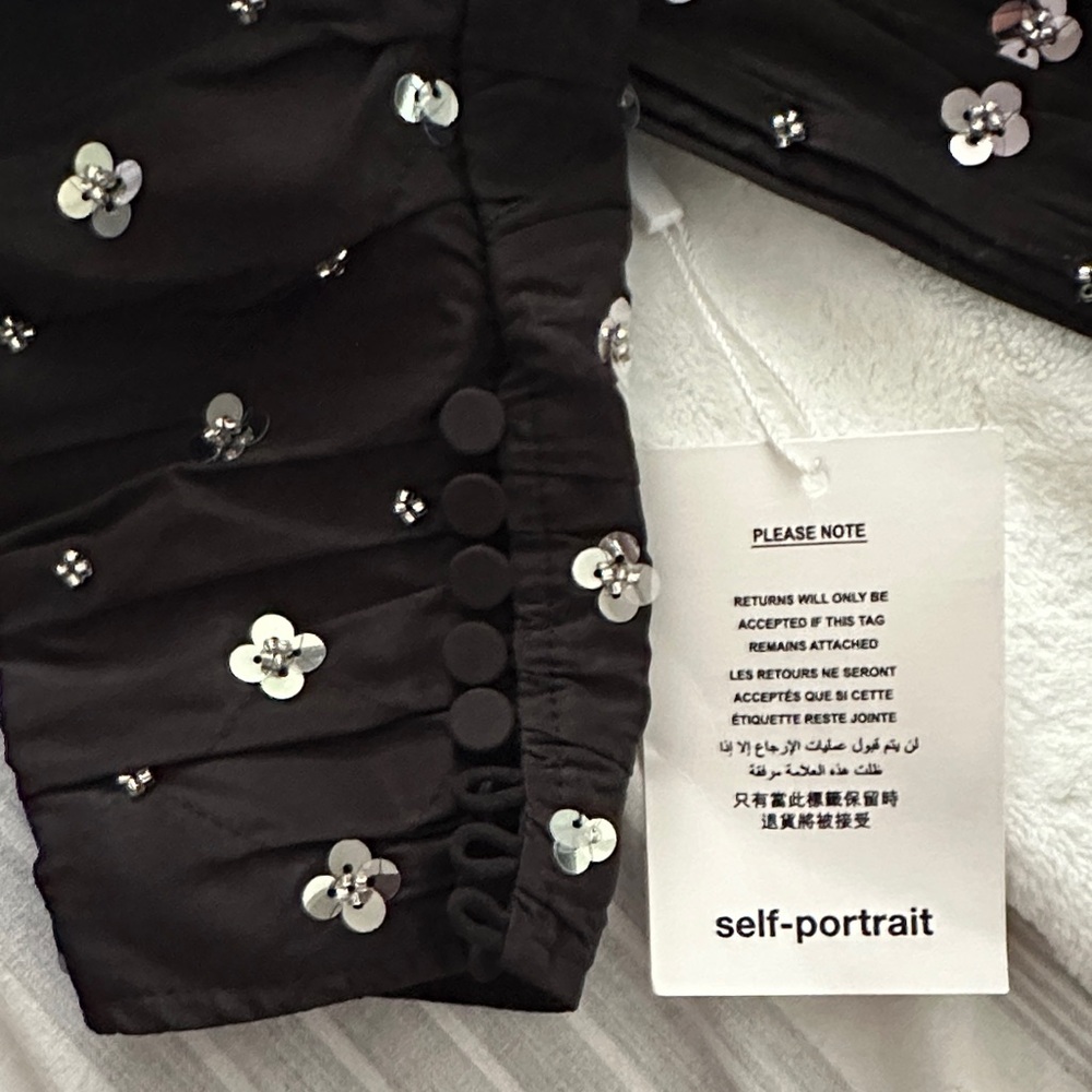 Self-Portrait Black Dress with Silver Floral Accents